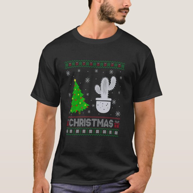 Cactus Julafton Träd Lighting Ugly julsötare T Shirt (Framsida)