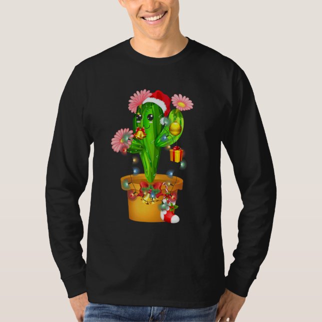 Cactus Julgran Ljus Santa Hat Succulent P T Shirt (Framsida)