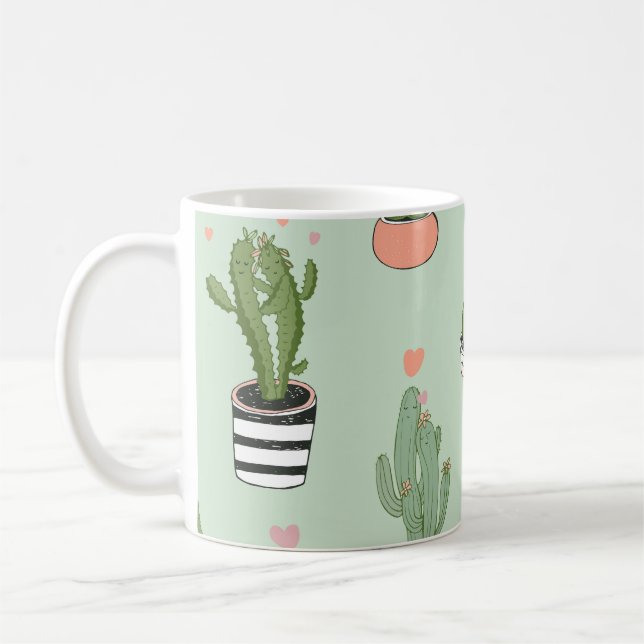 Cactus Kärlek: Cute Tecknad Mönster. Kaffemugg (Vänster)
