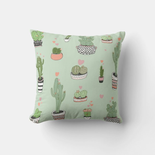 Cactus Kärlek: Cute Tecknad Mönster. Kudde (Framsida)