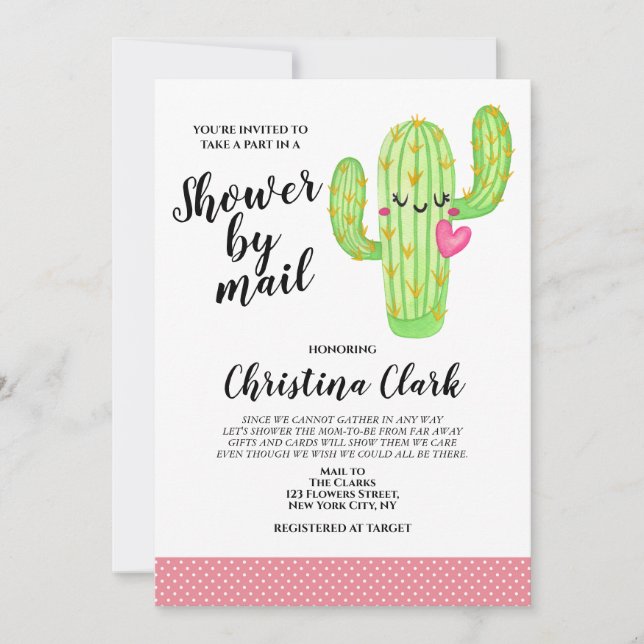 Cactus Kärlek Girl Rosa Baby Shower per post Inbjudningar (Framsida)