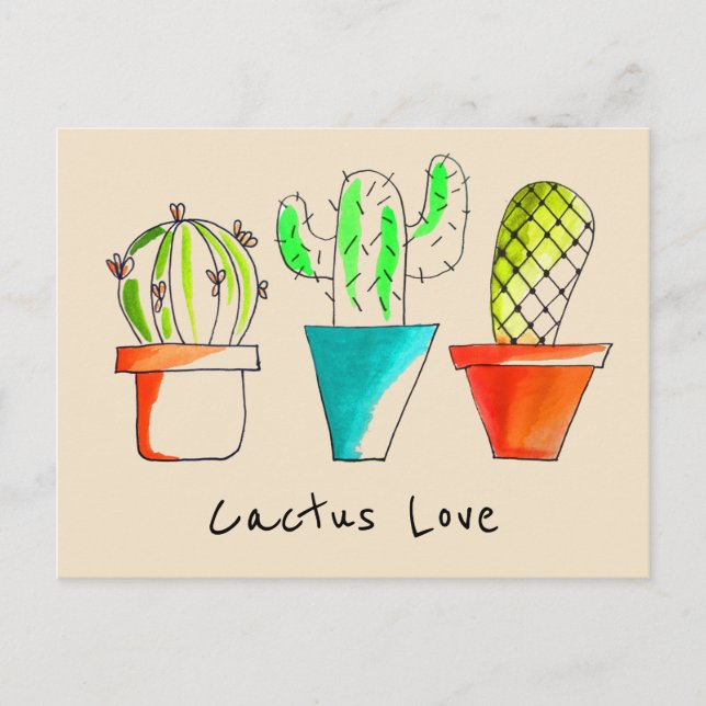 Cactus kärlek mexikanska ökensöt illustration vykort (Framsida)