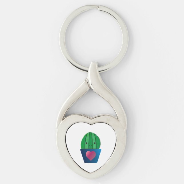 Cactus Kärlek Twisted Heart Silverfärgad Nyckelring (Framsidan)