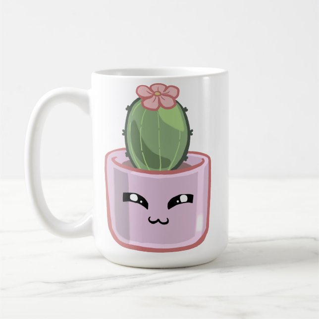 Cactus KawaiGreen Sukkulent Vattenfärg  Växt Kaffemugg (Vänster)