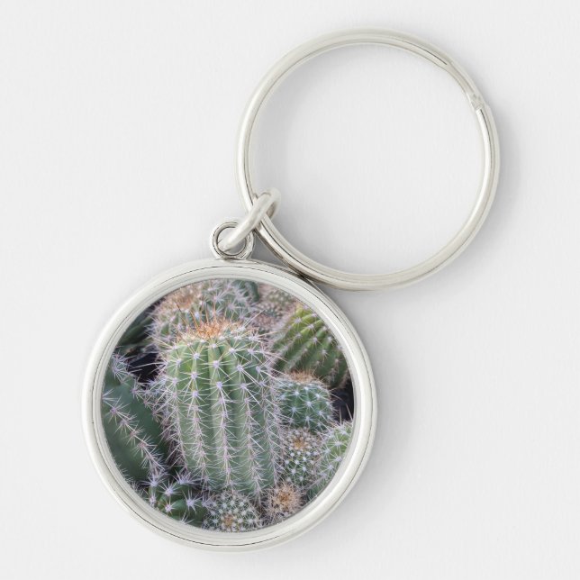 Cactus Keychain Rund Silverfärgad Nyckelring (Framsidan)