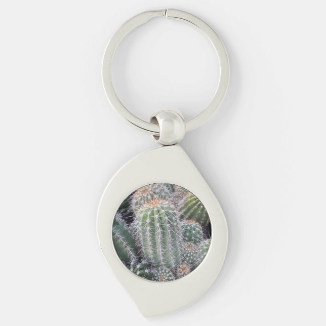 Cactus Keychain Swirl Silverfärgad Nyckelring (Framsidan)
