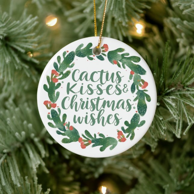 Cactus Kisses & Christmas Wishes – A Double-Sided  Julgransprydnad Keramik (Träd)