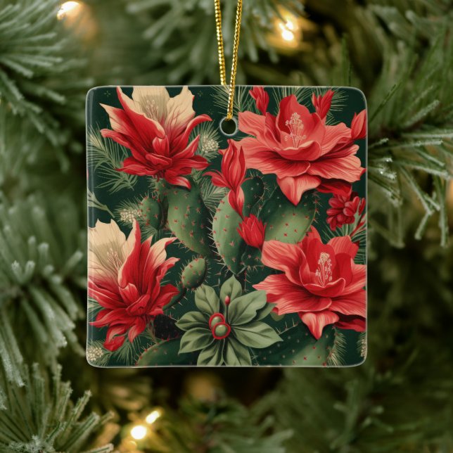 Cactus Kisses & Christmas Wishes A Square Ornament (Träd)