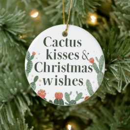Cactus Kisses & Christmas Wishes – En dubbelsidig Julgransprydnad Keramik