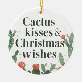 Cactus Kisses & Christmas Wishes – En dubbelsidig Julgransprydnad Keramik