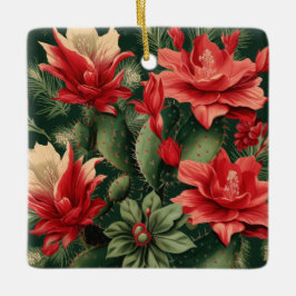 Cactus Kisses & Christmas Wishes En Fyrkantig Pryd Julgransprydnad Keramik