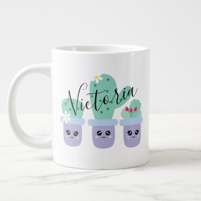 Cactus Krukväxt Söt Namn Jättekaffemugg Jumbo Mugg (Vänster)