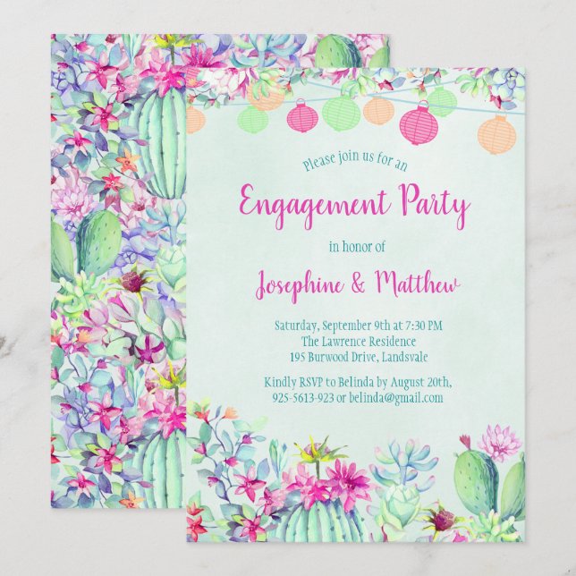 Cactus Lantern Fiesta Förlovningsfest-inbjudningar Inbjudningar (Fram/baksida)