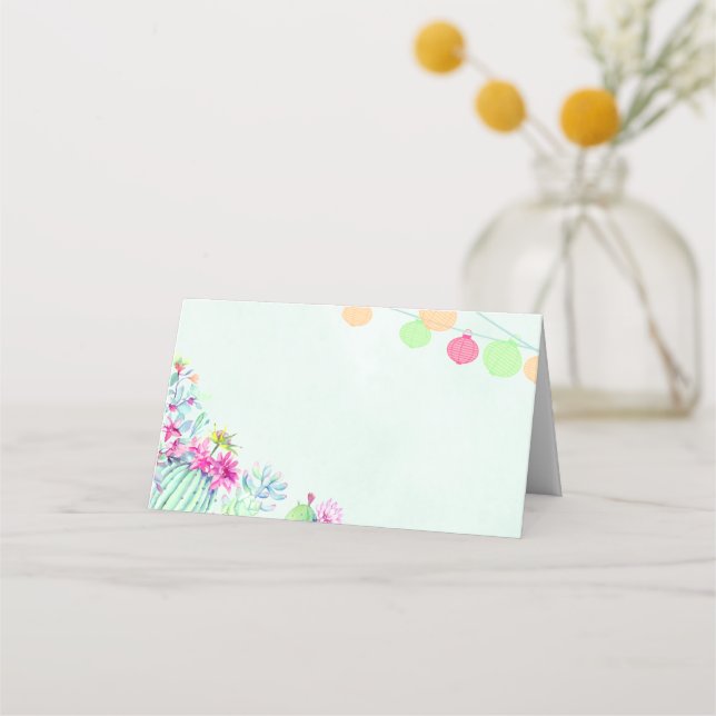 Cactus Lantern Fiesta Succulents Bröllop Placeringskort (Framsida)