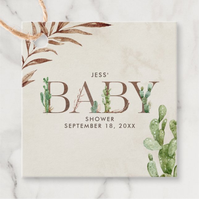 Cactus Leather Baby Shower Gåvor Etiketter (Framsida)