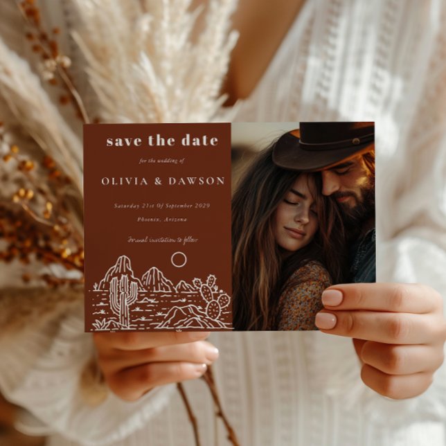 Cactus Line Art Desert Photo Spara datumet Vykort (Skapare uppladdad)