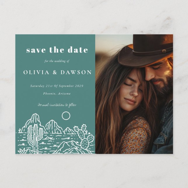 Cactus Line Art Desert Photo Spara datumet Vykort (Framsida)