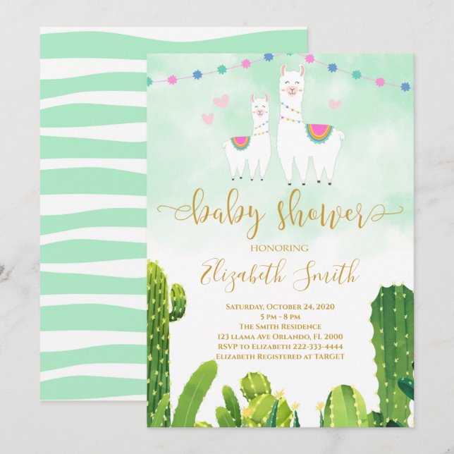 Cactus Llama Baby Shower-inbjudan Inbjudningar (Fram/baksida)