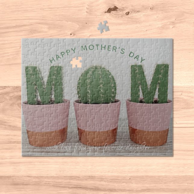Cactus Mamma Houseplant Mors dag Jigszle Puzzle Pussel (Add your own message to this funny cactus mom Mother's Day Jigsaw - card and gift in one! Boom!)