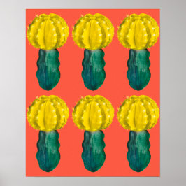 Cactus, Måne Cactus, Grönt Gult Orange Poster