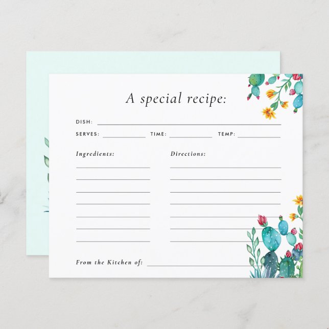 Cactus Mexican Fiesta Möhippa Recipe-kort (Fram/baksida)