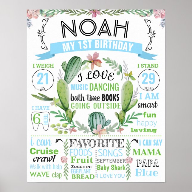 Cactus mexican Fiesta succula blommor Birthday Poster (Framsidan)