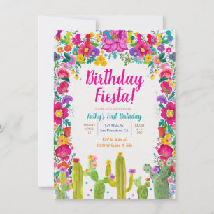 Cactus Mexican Flower 1:a födelsedagen Fiesta Inbjudningar