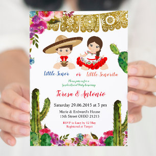 Cactus Mexican Gender Reveal Baby Shower Inbjudningar