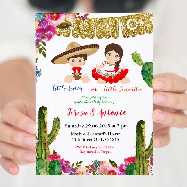 Cactus Mexican Gender Reveal Baby Shower Inbjudningar (Skapare uppladdad)