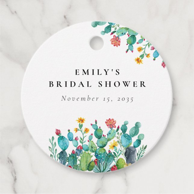 Cactus mexikansk fiesta bröllopsfest gåvor etiketter (Framsida)