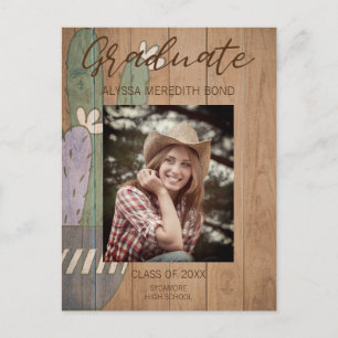 Cactus Modern Rustic Wood Photo Studenten Vykort