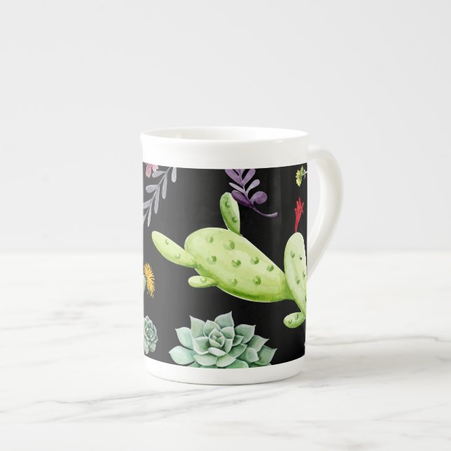 Cactus Mönster 2 Benporslin Mugg (Framsida höger)