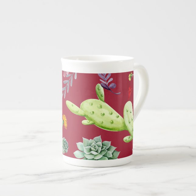 Cactus Mönster 4 Benporslin Mugg (Framsida höger)