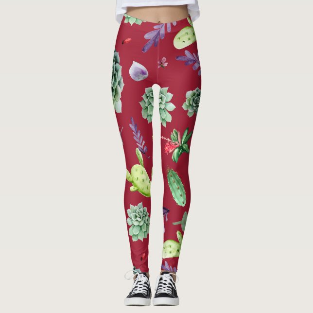 Cactus Mönster 4 Leggings (Framsida)