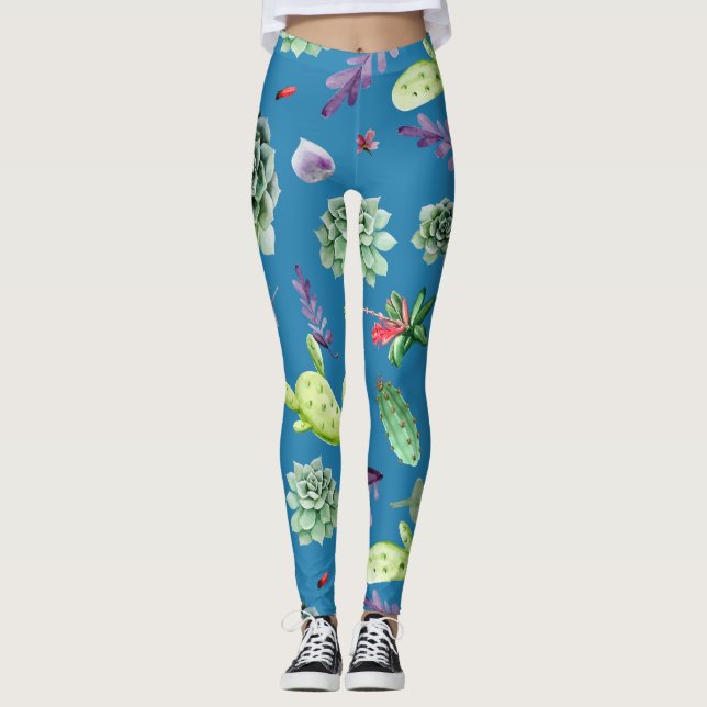 Cactus Mönster 5 Leggings (Framsida)