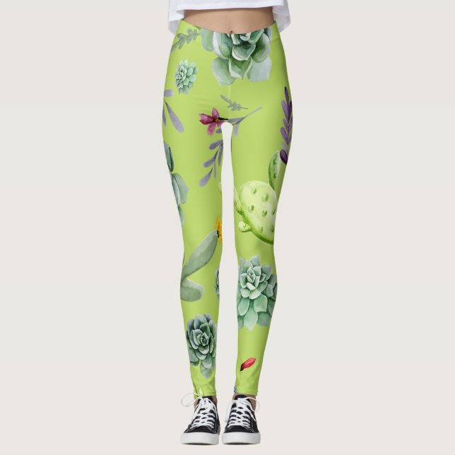 Cactus Mönster 6 Leggings (Framsida)