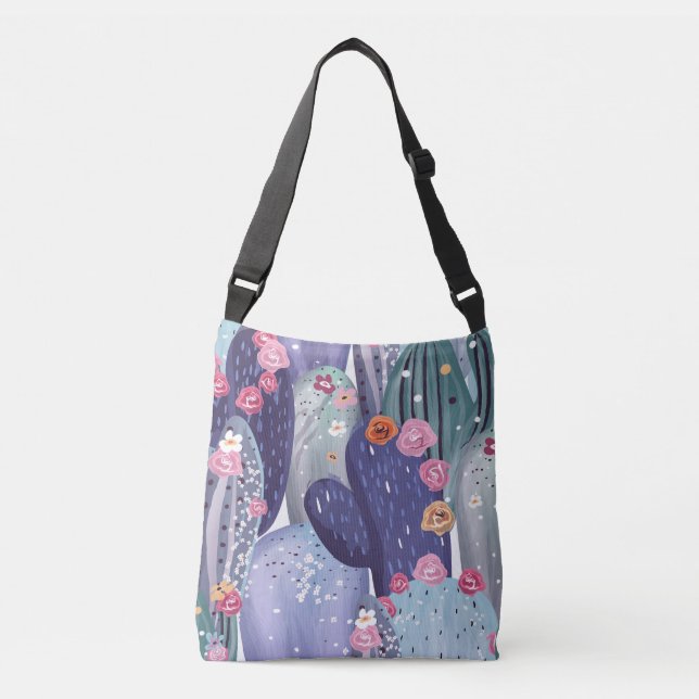 Cactus Mönster Colorful Watercolor Axelväska (Framsida)
