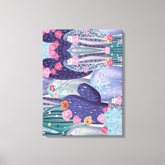 Cactus Mönster Colorful Watercolor Canvastryck (Framsida)