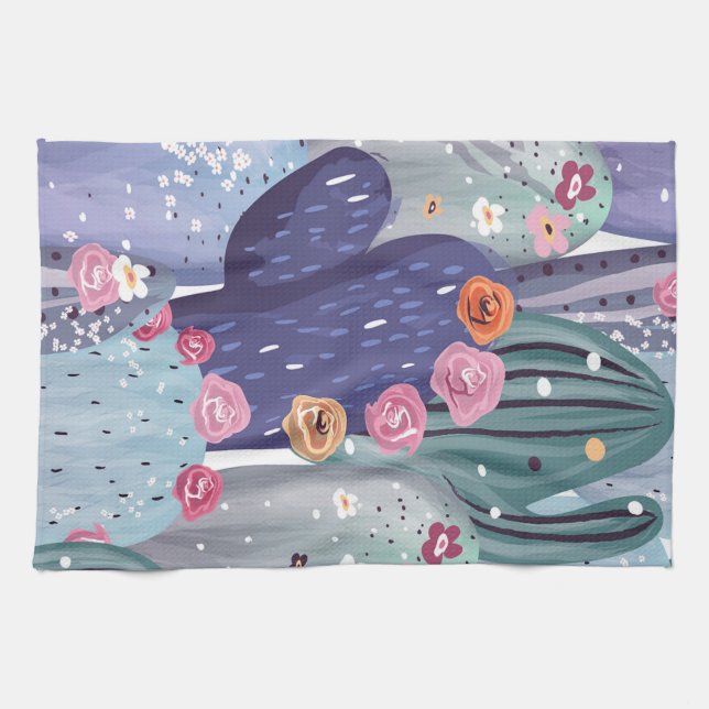 Cactus Mönster Colorful Watercolor Kökshandduk (Horisontell)