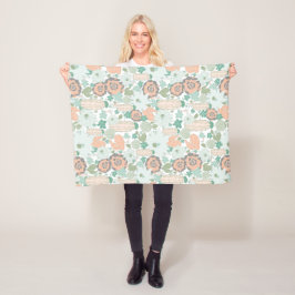 Cactus Mönster Cute Print Coral Mint Grått Grönt Fleecefilt