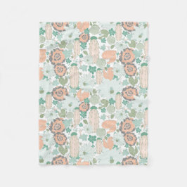 Cactus Mönster Cute Print Coral Mint Grått Grönt Fleecefilt
