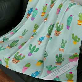 Cactus Mönster Plant Mamma Namn Grönt Fleece Blank