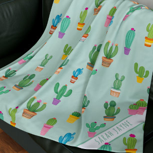 Cactus Mönster Plant Mamma Namn Grönt Fleece Blank