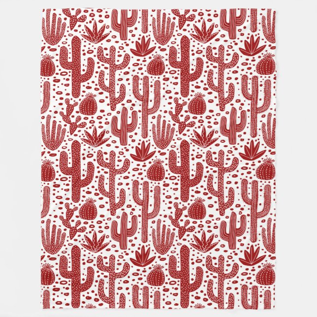 Cactus Mönster - Ruby Red and White Fleecefilt (Framsidan)