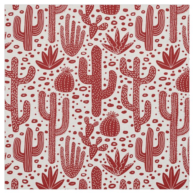 Cactus Mönster - Ruby Red and White Tyg (Prov)