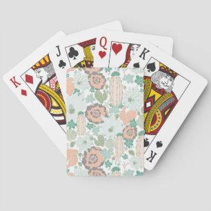Cactus Mönster Skriv ut Cute Coral Mint Grönt Whit Casinokort