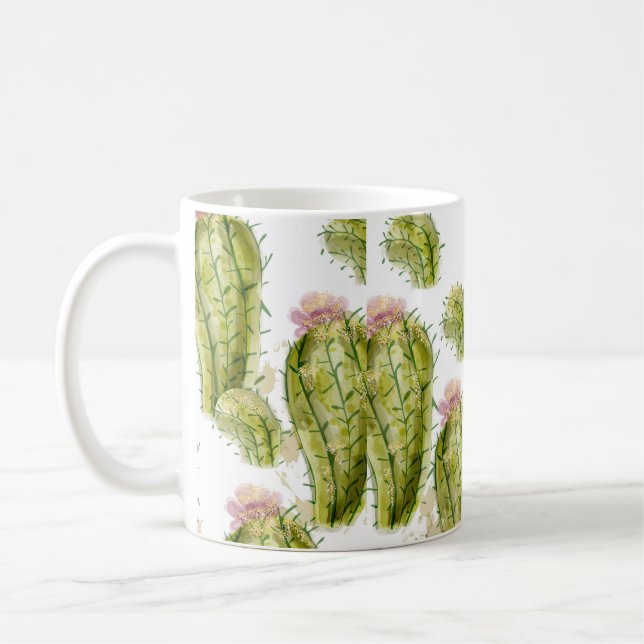 Cactus mönster vattenfärg kaffemugg (Vänster)