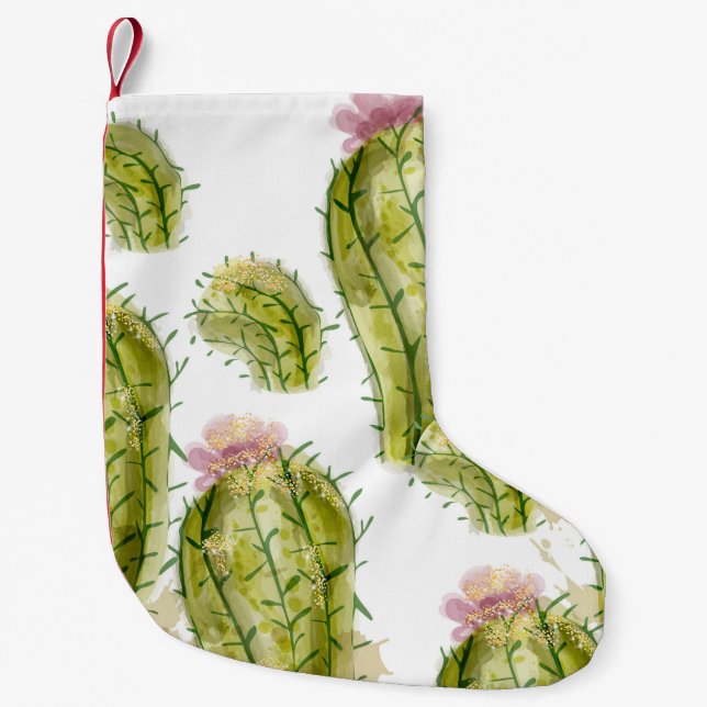 Cactus mönster vattenfärg liten julstrumpa (Framsidan)