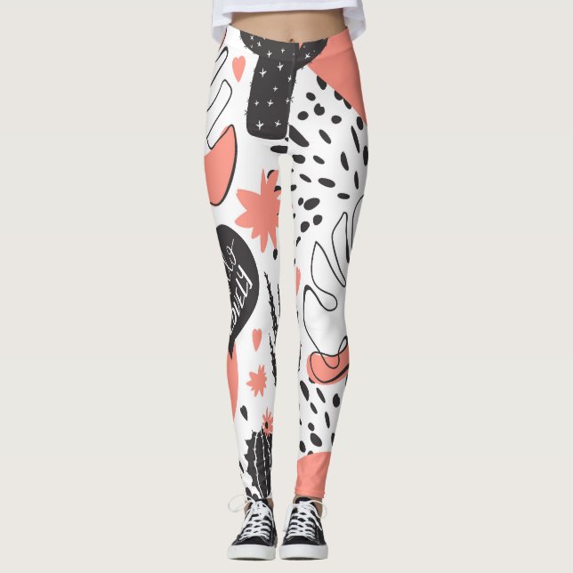 Cactus, monstera: modern, sömlös mönster. leggings (Framsida)