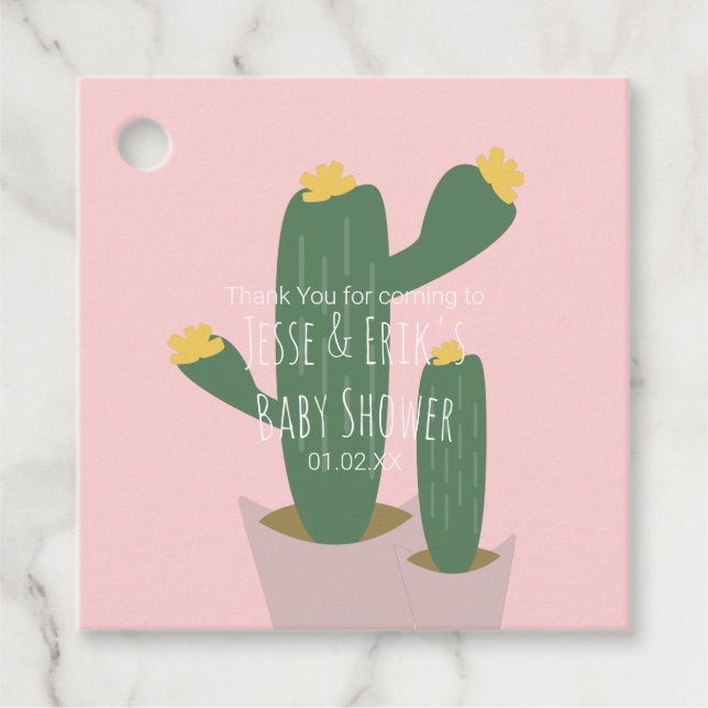 Cactus Muffinss Baby Shower Tack Blue Rosa F Gåvor Etiketter (Framsida)